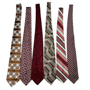 Vintage Mens Tie Lot 6 Don Loper Wembley Kipper Geometric Floral Retro 60s 70s